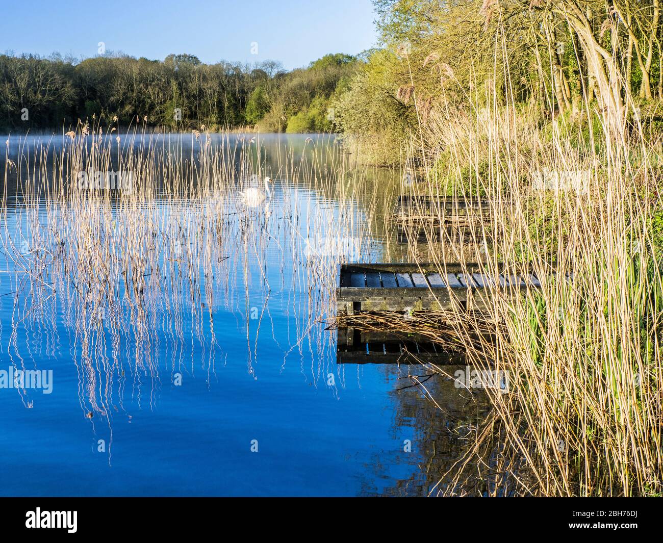 Angelpontons im Coate Water in Swindon. Stockfoto