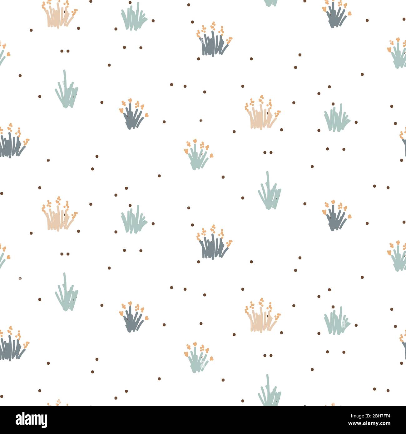 Gras floral nahtlose Muster mit winzigen Pflanzenwiese. Vektor pastellblau Hintergrund. Stock Vektor