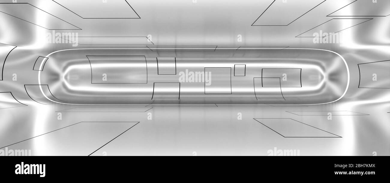 Moderne futuristische Interieur metallischen Raum Schiff Technologie Raum 3d Illustration Hintergrund rendern Stockfoto