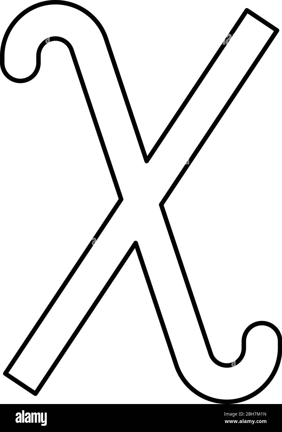 Chi griechisch Symbol kleiner Buchstabe Kleinbuchstaben Schrift Symbol Umriss schwarz Farbe Vektor Illustration flach Stil einfaches Bild Stock Vektor