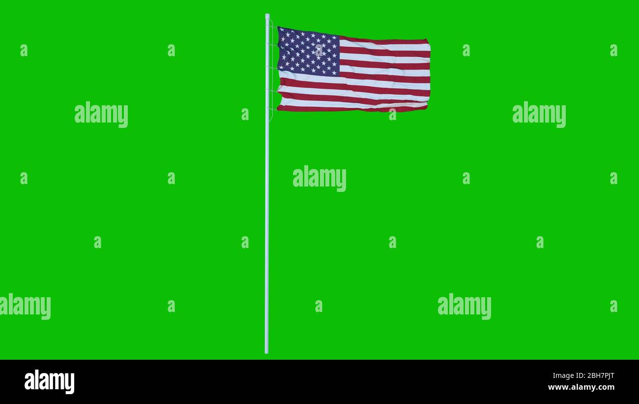 USA Flagge winken auf Wind auf grünen Bildschirm oder Chroma-Taste Hintergrund. 3d-Rendering. Stockfoto