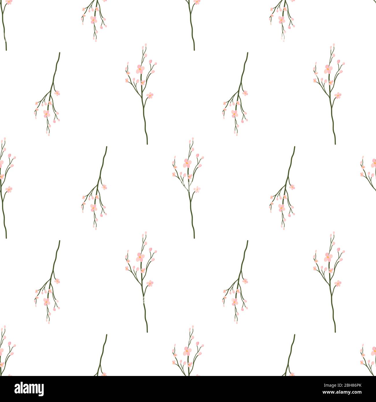Kirschblütenzweig Nahtloses Muster für Geschenkpapier, Stoff. Vektor Hintergrund mit blühenden Sakura. Botanische Illustration. Stock Vektor