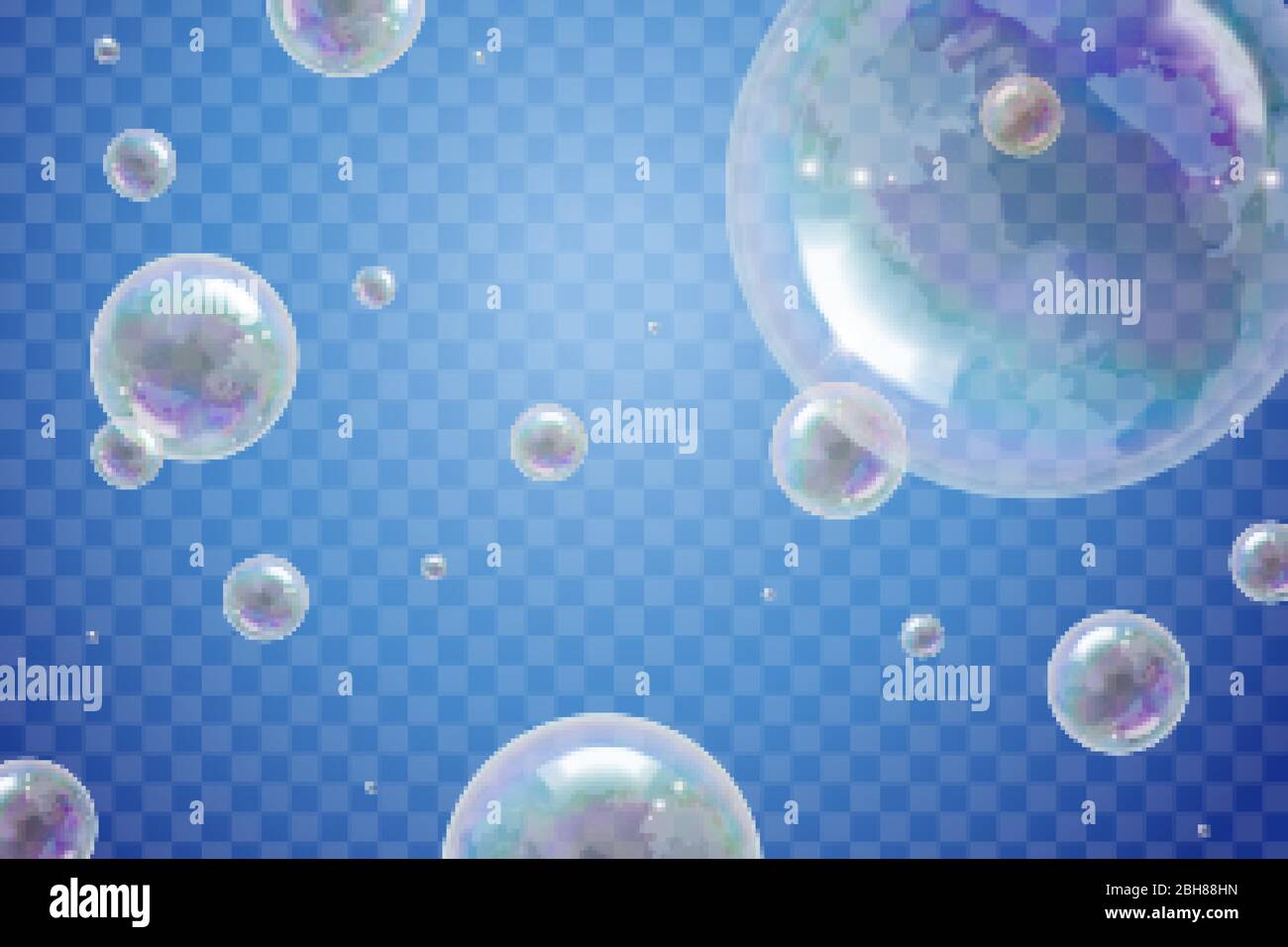 Transparente Regenbogen Seifenblasen schweben in der Luft, 3d-Illustration Element Stock Vektor