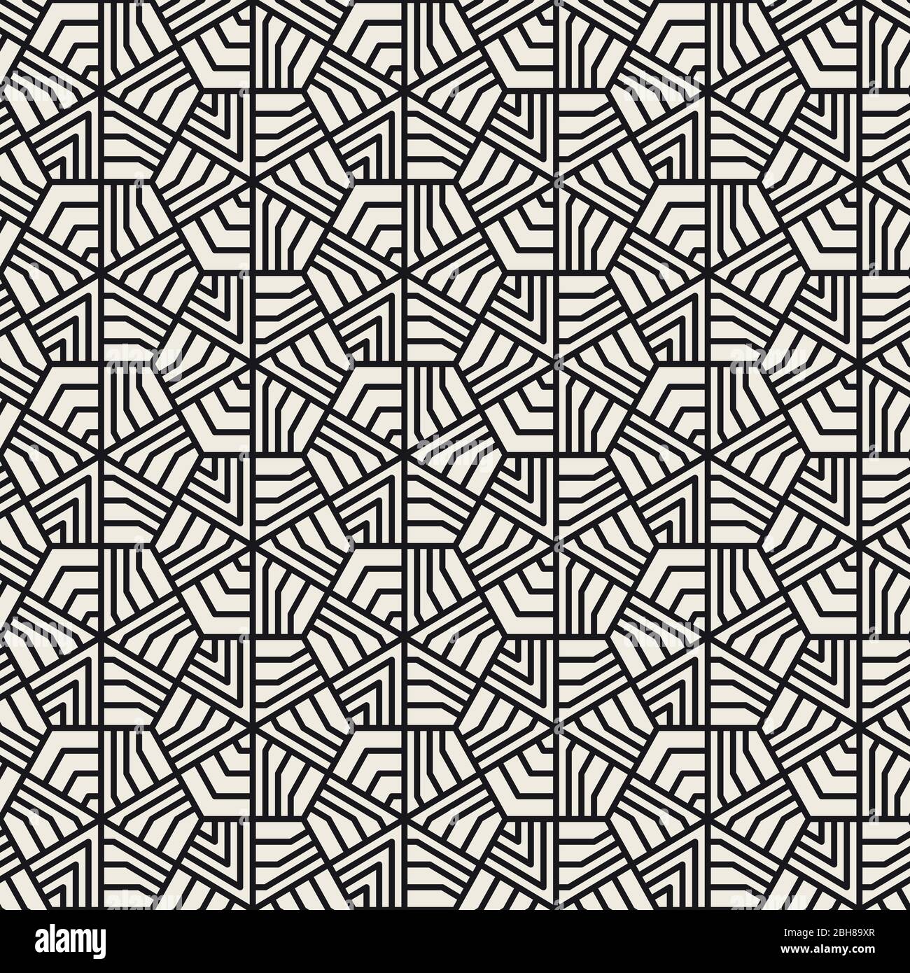 Abstrakte geometrische Muster mit Streifen. Vektor nahtlose Hintergrund. Schwarze und weiße Gitter Textur. Stock Vektor