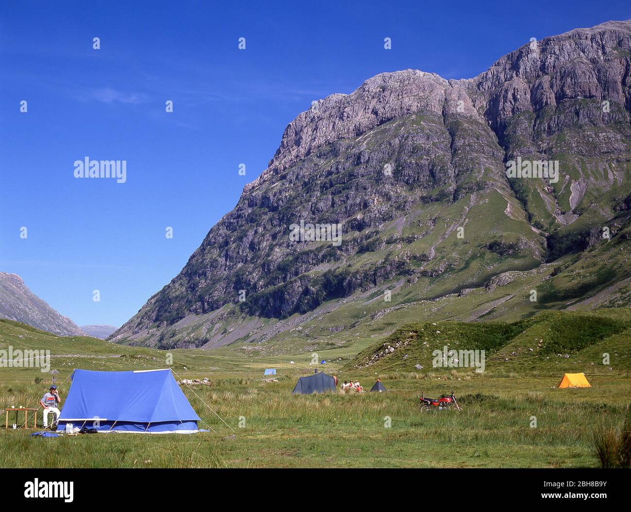 Campingplatz in Glencoe, Highlands, Schottland, Vereinigtes Königreich Stockfoto