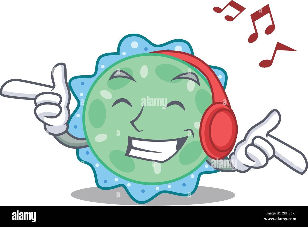 Pseudomonas aeruginosa Cartoon Design Konzept Musik hören Stock Vektor