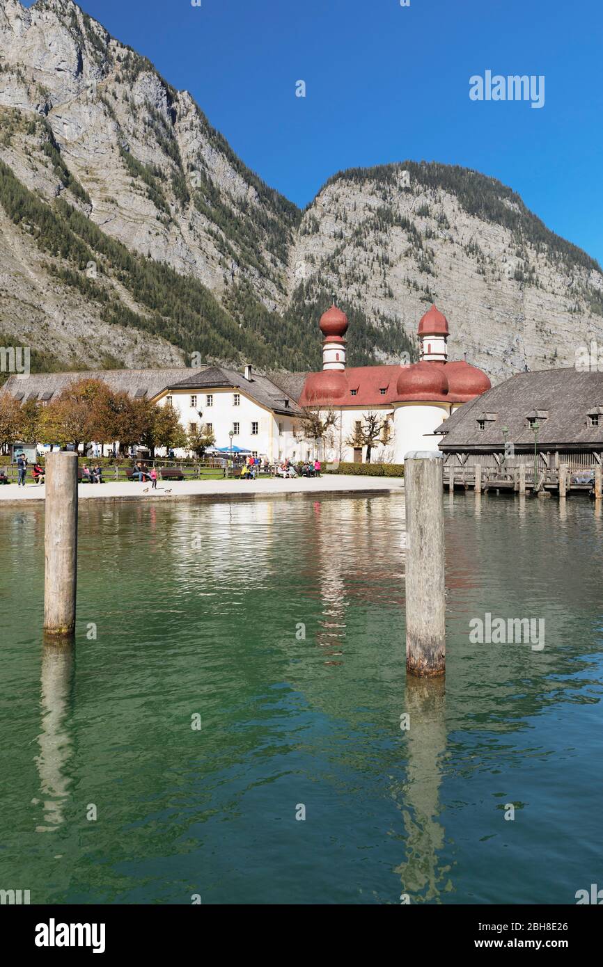 St. Bartholomä am Königssee, Berchtesgadener Land, Nationalpark Berchtesgaden, Oberbayern, Deutschland Stockfoto