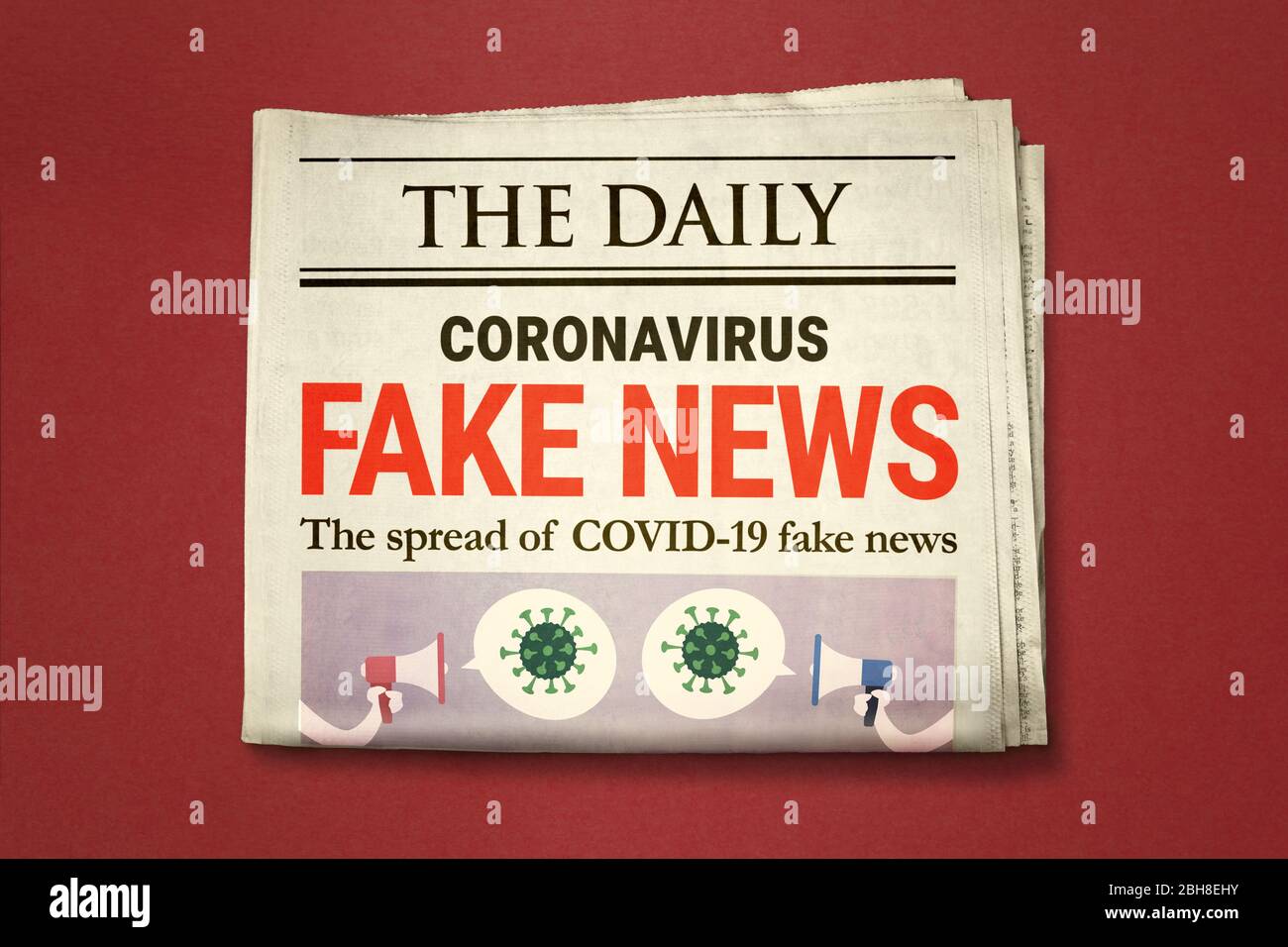 Stock Foto eines generischen Zeitungseinband mit gefälschten Nachrichten über das Coronavirus covid-19 Stockfoto