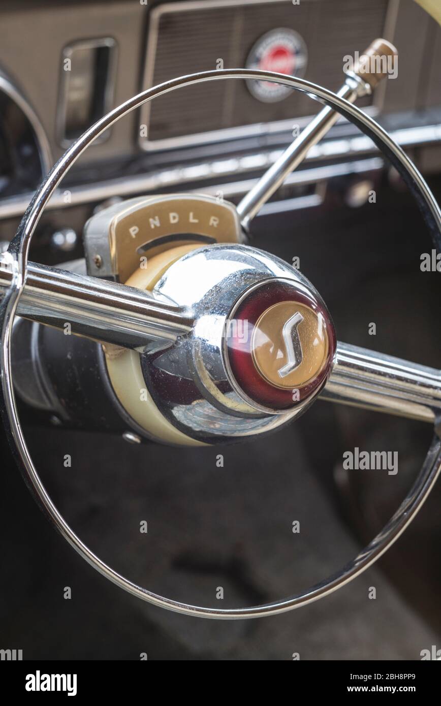 USA, New England, Massachusetts, Cape Ann, Gloucester, antikes Auto, 1950s-era, Studebaker, antikes Auto Innenraum Stockfoto