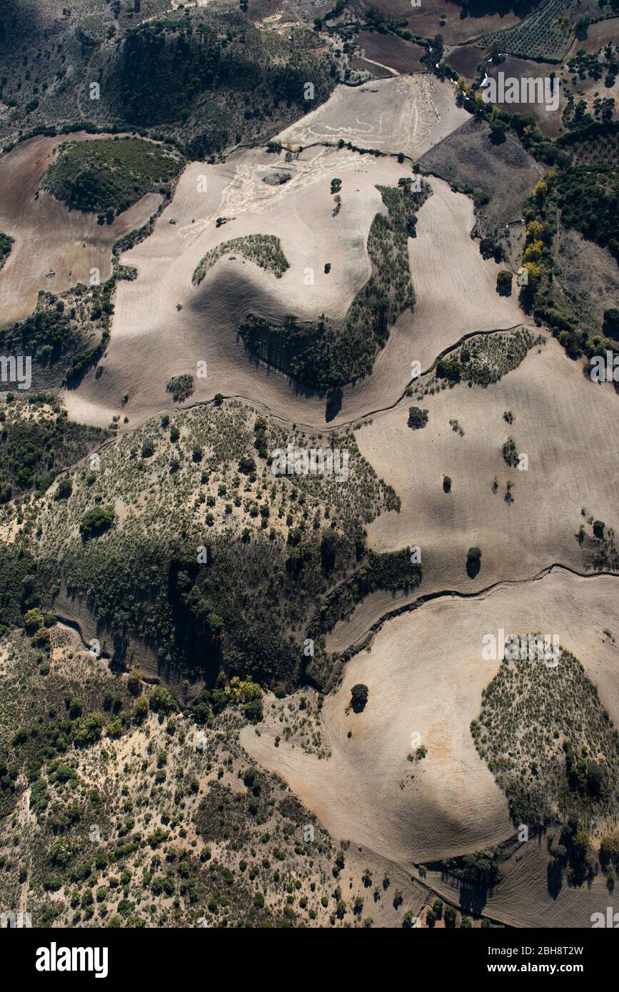 Südspanische Landschaft bei Olvera, Luftaufnahme, Andalusien, Spanien Stockfoto