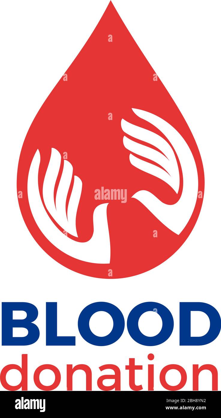Vector Logo zwei Hände und ein Tropfen Blut, Spendenkonzept Stock Vektor