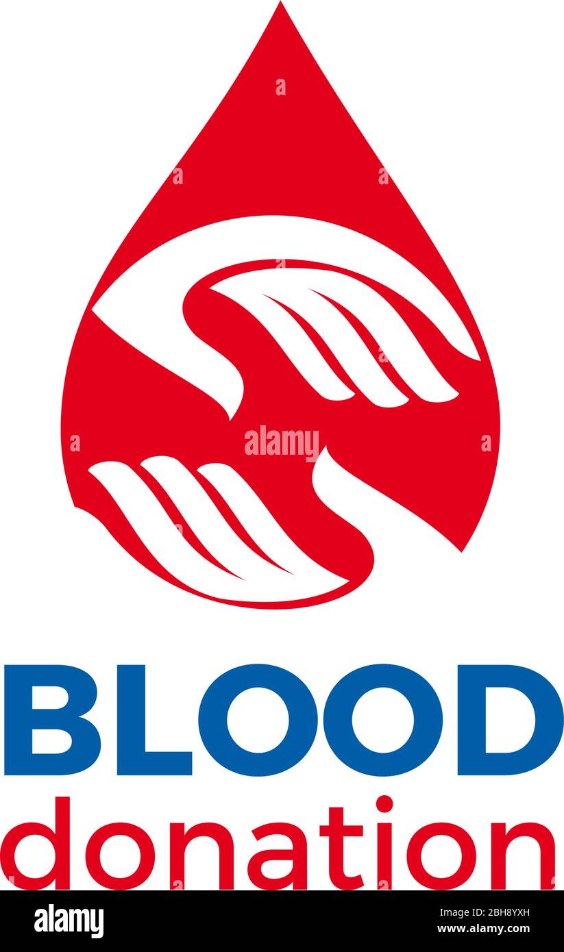 Vector Logo zwei Hände und ein Tropfen Blut, Spendenkonzept Stock Vektor