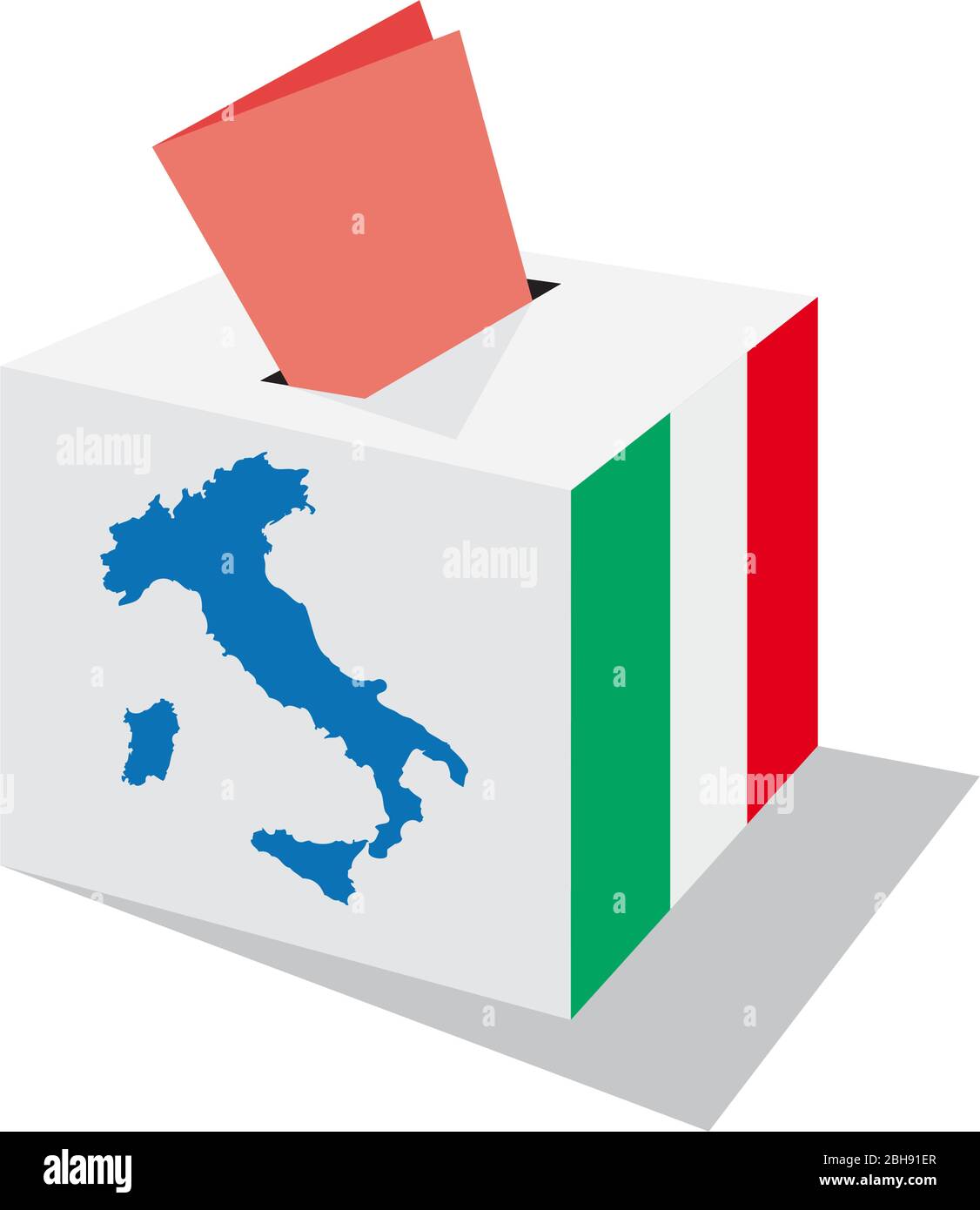 Abstimmung in Italien; politische Wahlen in Italien. Urne und Stimmzettel. Box mit italienischer