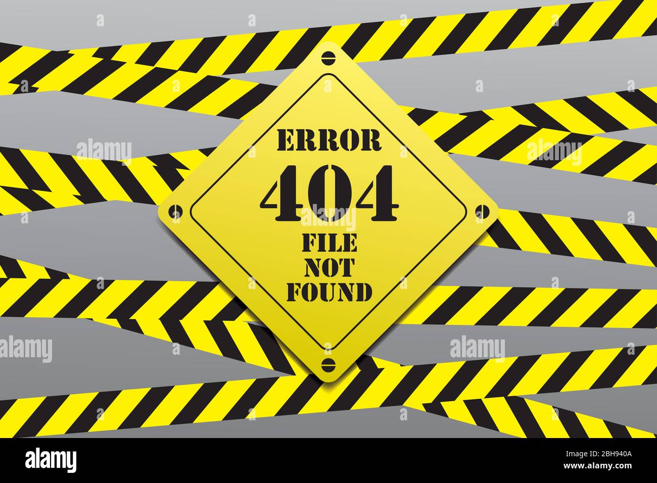 Fehler 404 Datei nicht gefunden Seitenvorlage, gelb schwarze Bänder und Warnzeichen, Vektor-Illustration Stock Vektor