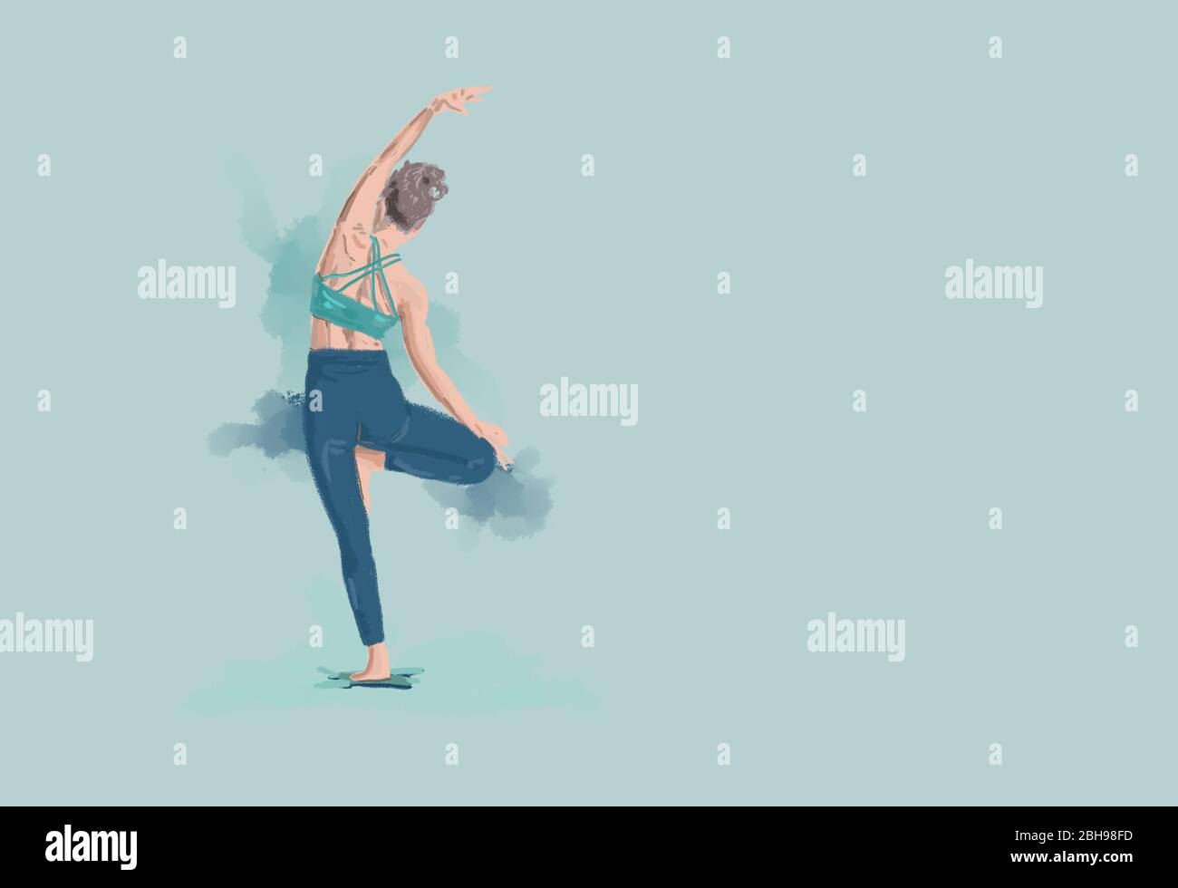 Frauen balancieren auf einem Bein in Yoga-Baum Pose Illustration isol Stockfoto