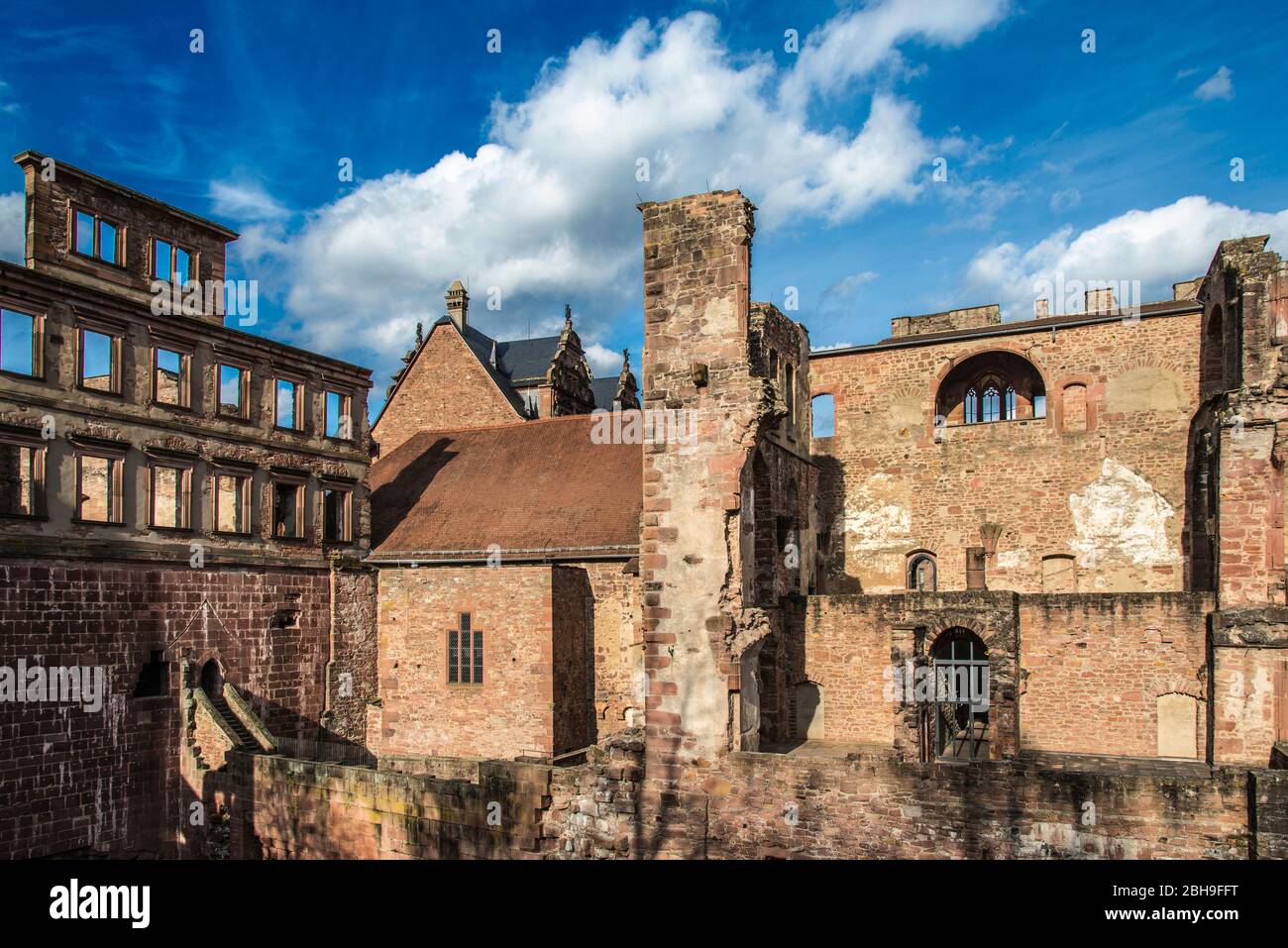 Fassade der Burgruine Heidelberg, Baden-Württemberg Stockfoto