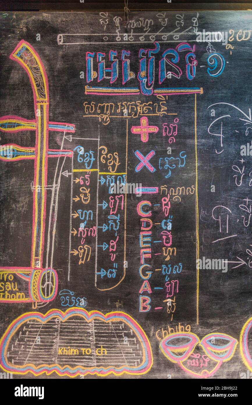 Kambodscha, Battambang, Phar PonLeu Selpak, Kunst- und Zirkusschule, Khmer Typografie und Kaligraphie Klasse, er Stockfoto