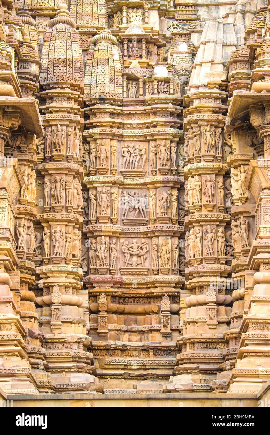 Architektur des Tempels, Khajuraho Tempel, Indien Stockfoto
