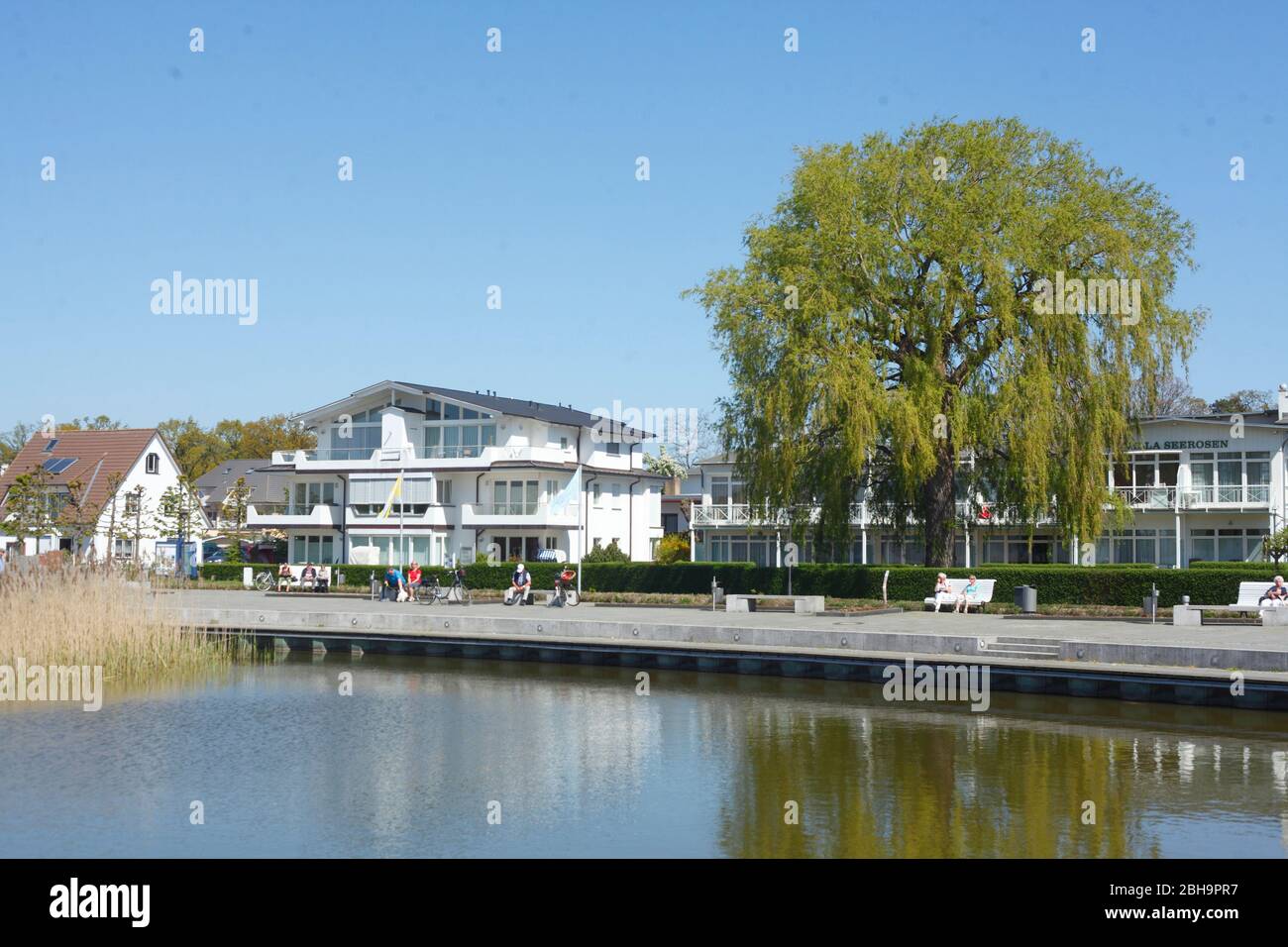 Schmachter See mit Wohnhäuser, Binz auf Rügen, Insel Rügen, Mecklenburg-Vorpommern, Deutschland, Europa Stockfoto