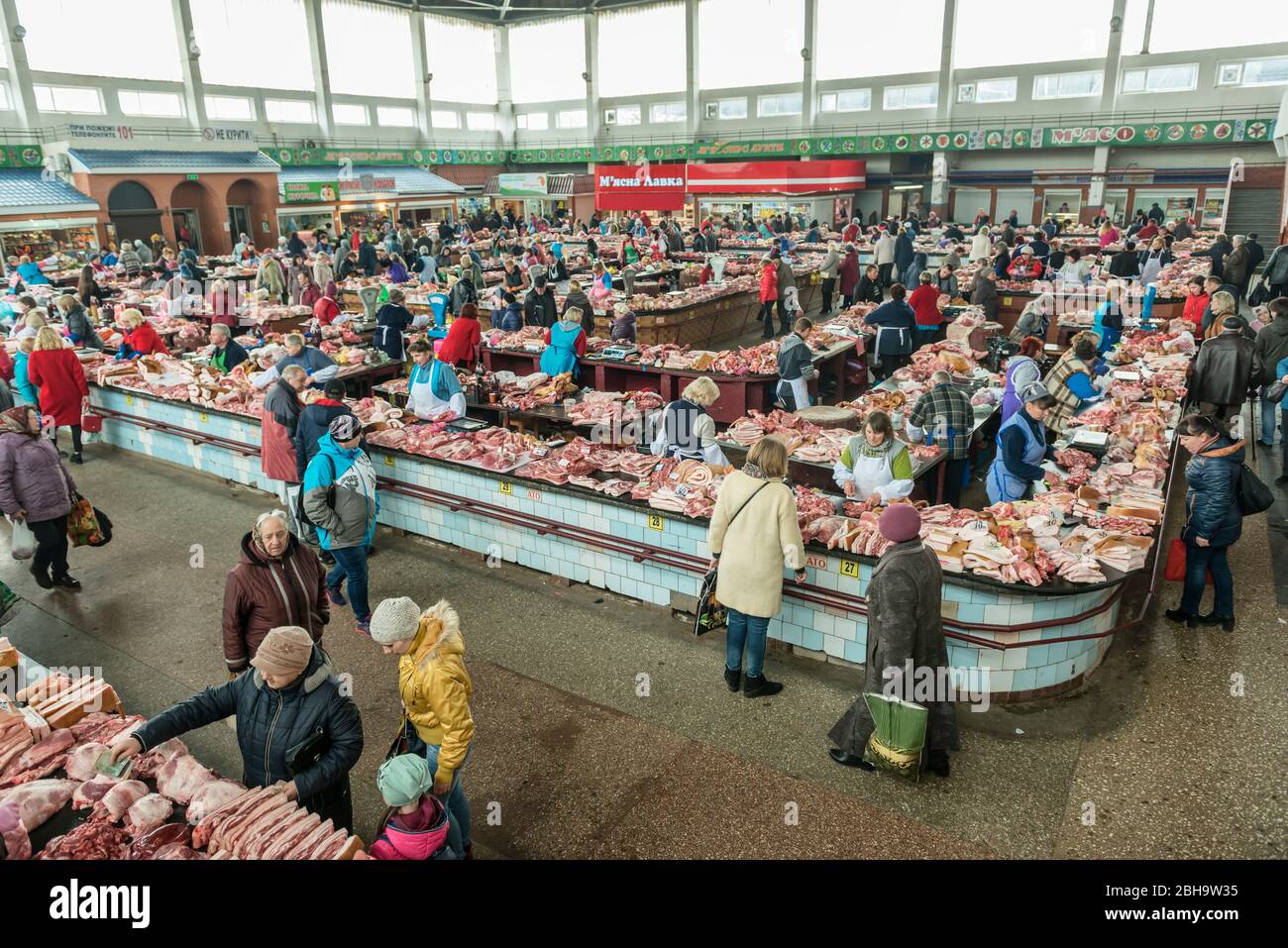 Schytomyr, Schytomyr, Ukraine, Fleischmarkt in der Innenstadt von Schytomyr. Stockfoto