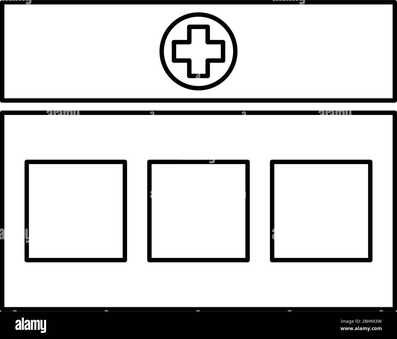 Krankenhaus Klinik Medizinisches Gebäude Symbol umreißen schwarze Farbe Vektor Illustration flachen Stil einfaches Bild Stock Vektor