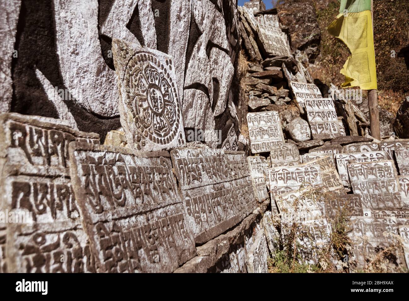 Gebetsschilder im Khumbu Tal Stockfoto