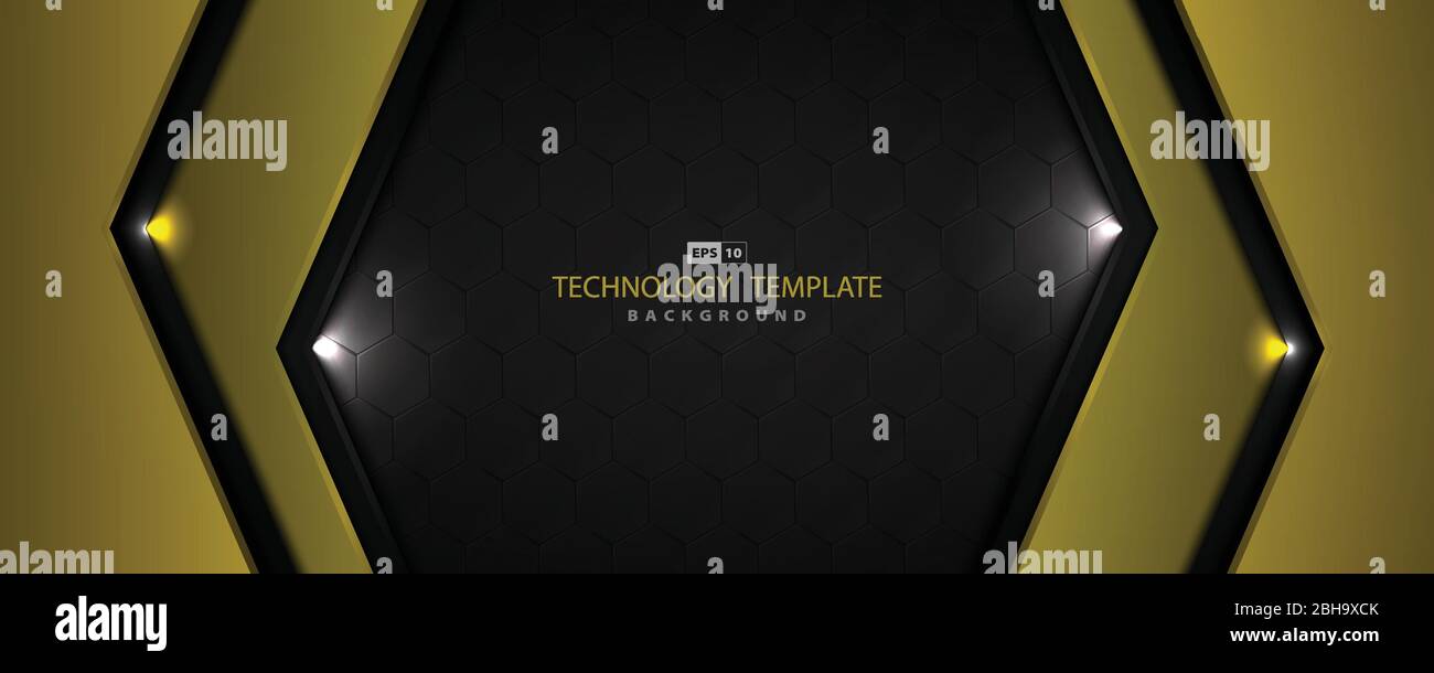 Abstrakt schwarz und gelb Tech Hochglanz Design Dekoration Hintergrund. Verwenden Sie für Poster, Vorlage, Bildmaterial, Anzeige. Illustration Vektor eps10 Stock Vektor