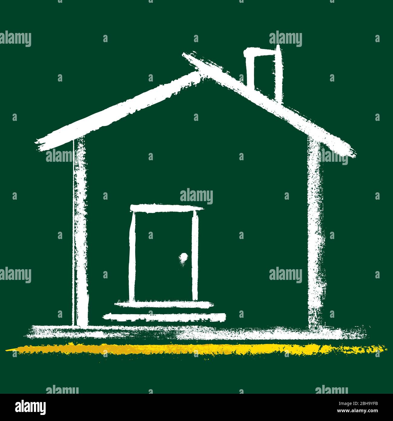 Vector Illustration. Chalk Symbol House in Weiß auf grünem Hintergrund. Stock Vektor