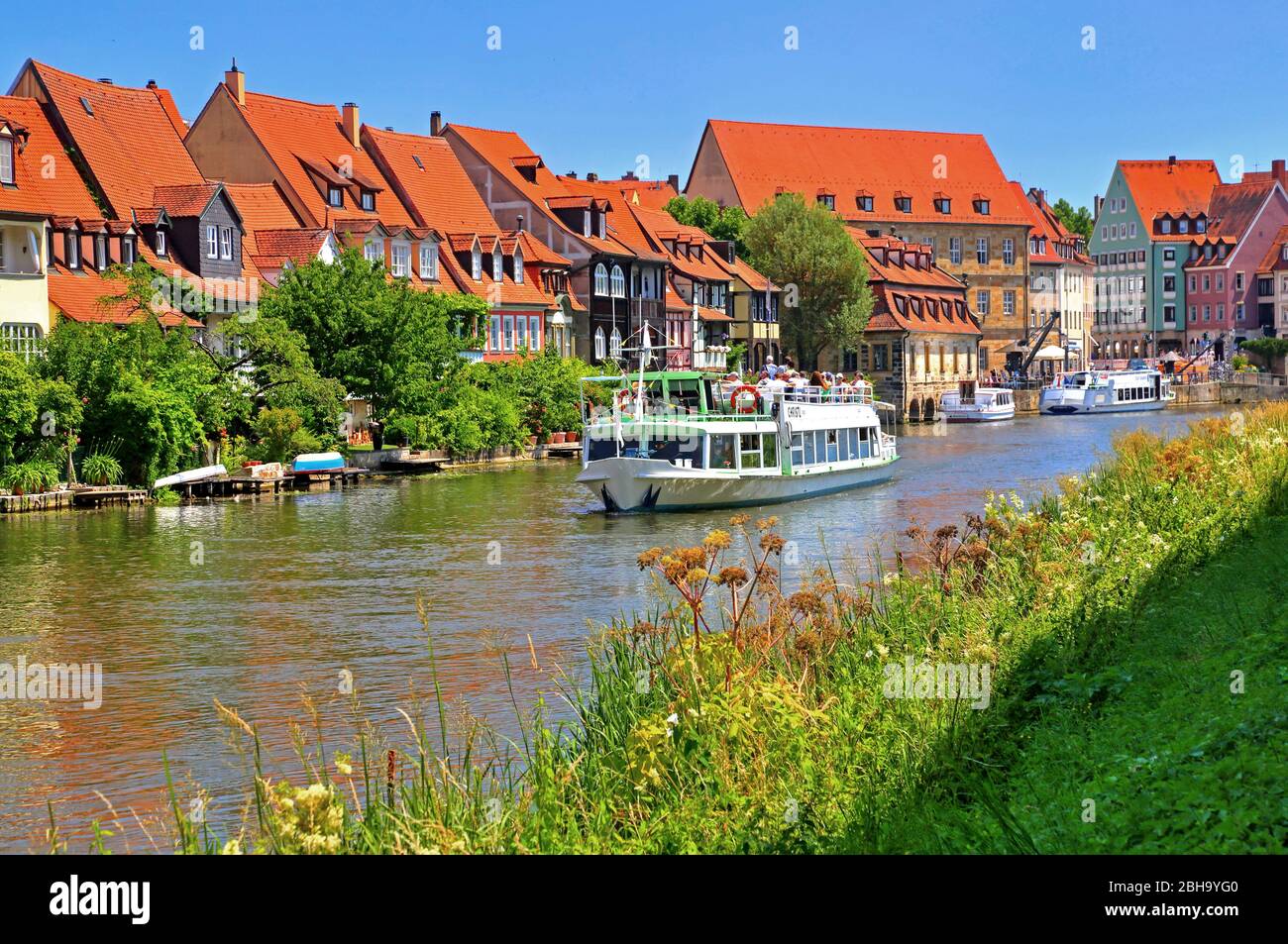 Altstadt Klein Venedig am Flussufer der Regnitz, Bamberg, Oberfranken, Franken, Bayern, Deutschland, UNESCO-Weltkulturerbe Stockfoto