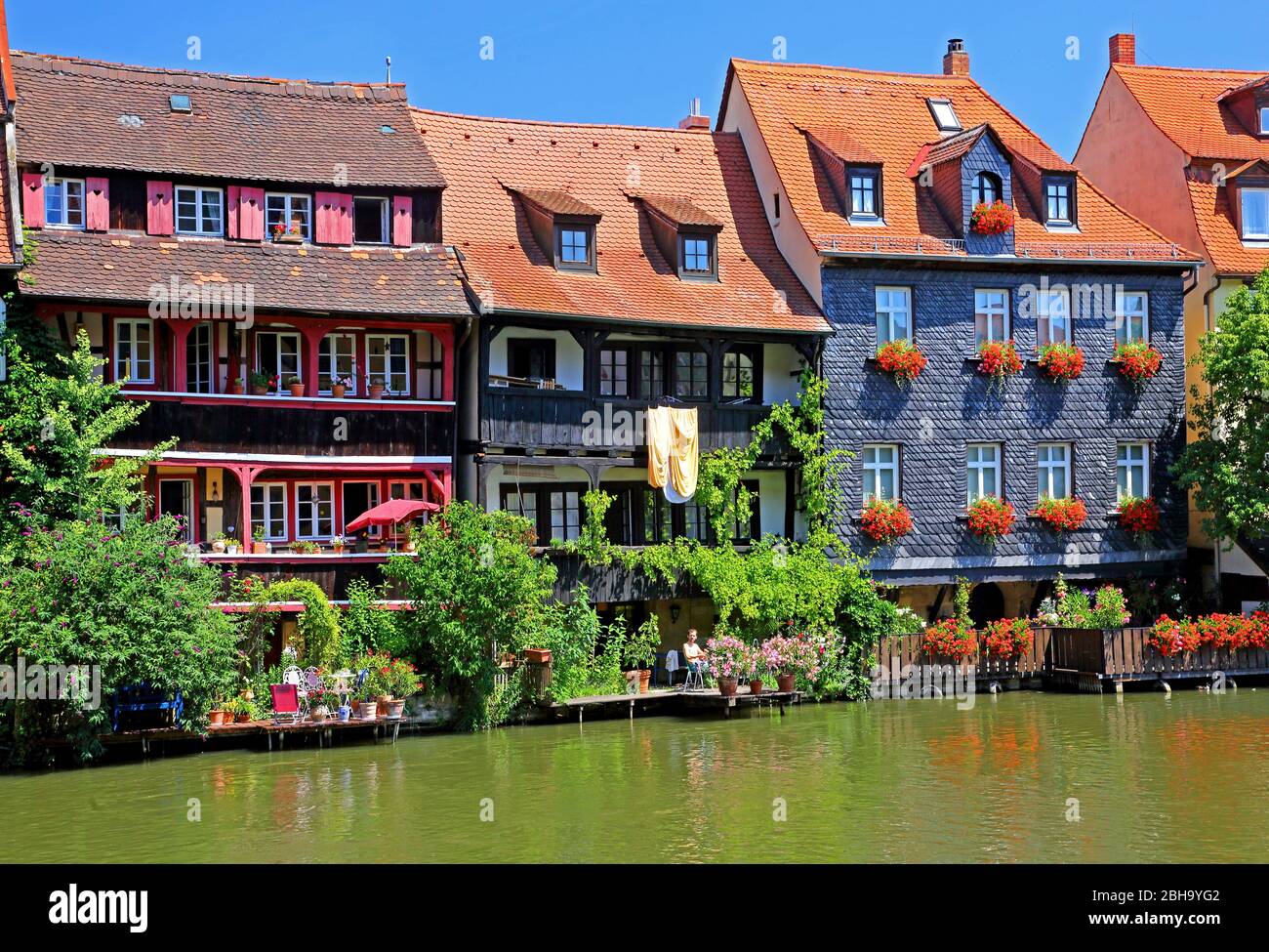 Altstadt 'Klein Venedig' am Ufer der Regnitz, Bamberg, Oberfranken, Franken, Bayern, Deutschland, UNESCO-Weltkulturerbe Stockfoto