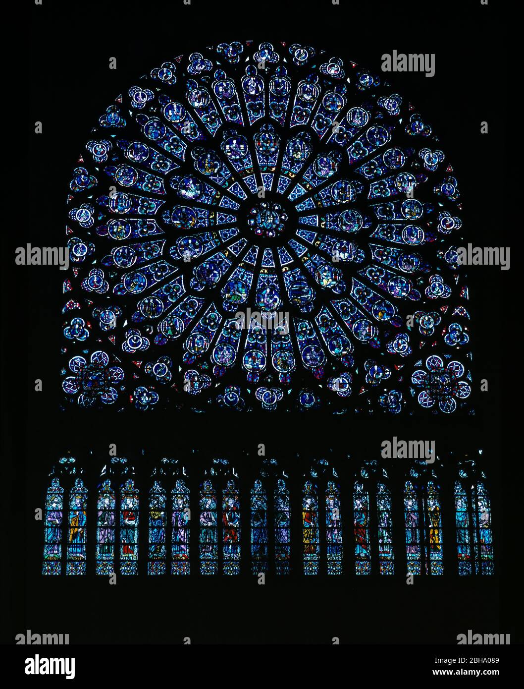 Der Norden Rosette (Rosetta) der Kathedrale Notre Dame. Paris. Frankreich. Stockfoto
