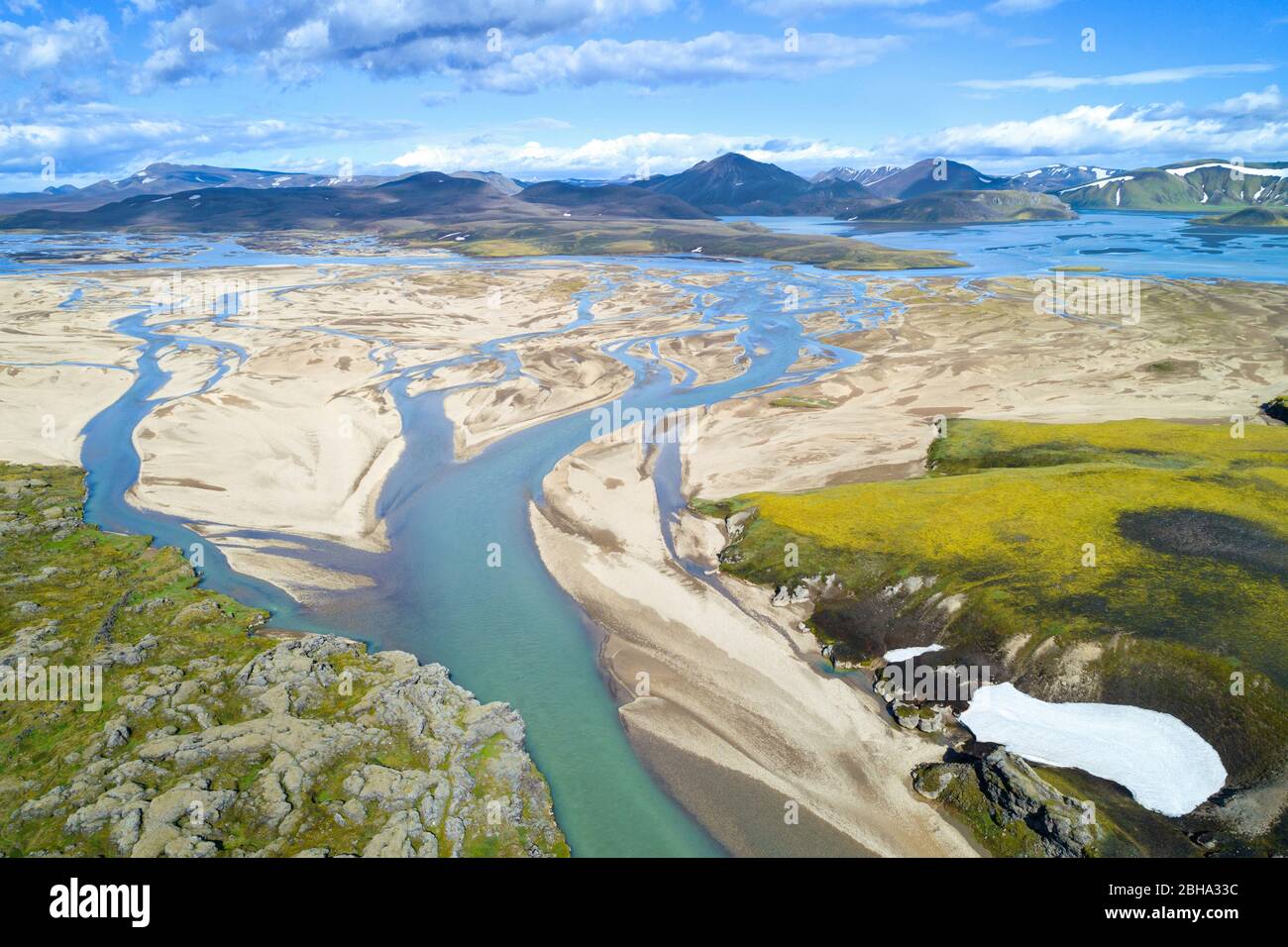Landmannalaugar, Nordurnamur, Berge, See, Hochland, Aussicht, Luftaufnahme, Insel, Europa Stockfoto