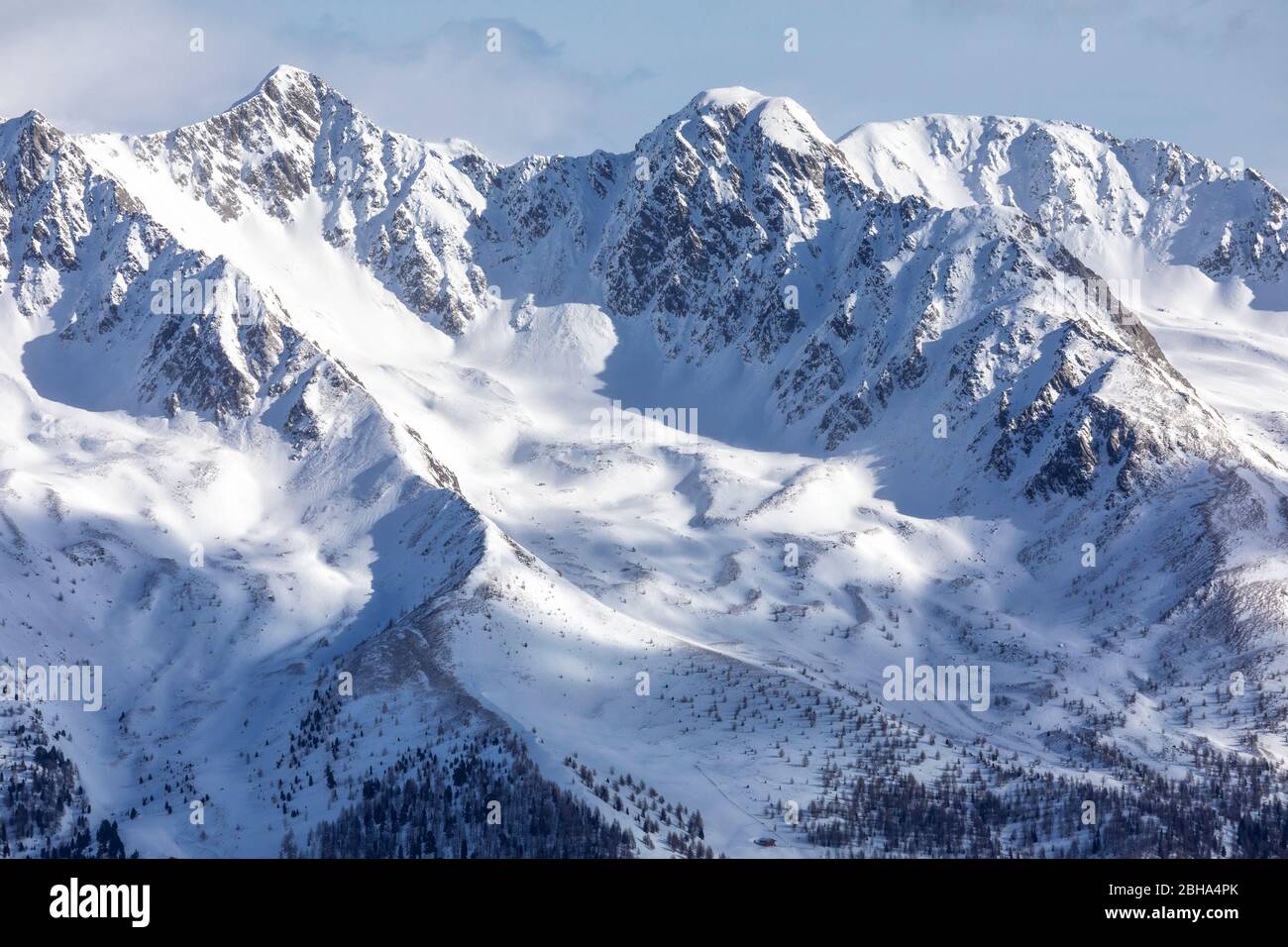 Von links die Riepenspitze, Heimwald und Rotlahner, hohe Tauern, Gsiesertal / Gsieser Tal, Südtirol, Italien Stockfoto