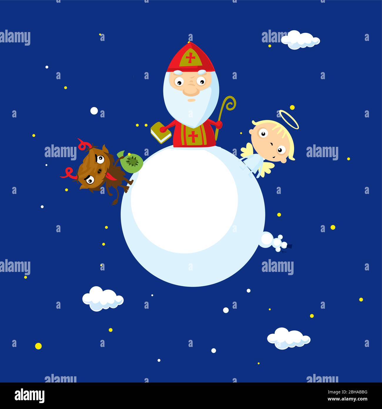 Teufel Engel saint nicolas auf schneebedeckten Erdkugel - Vektor-Illustration Stock Vektor