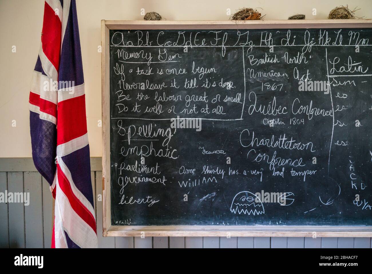Kanada, Prince Edward Island, Orwell, Orwell Ecke historisches Dorf, Orwell Schule, b. 1895, Innenbereich mit Blackboard Stockfoto