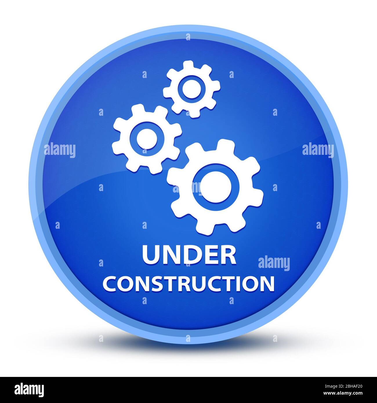 Im Bau (Getriebe-Symbol) isoliert auf spezielle blaue runde Taste abstrakte Abbildung Stockfoto