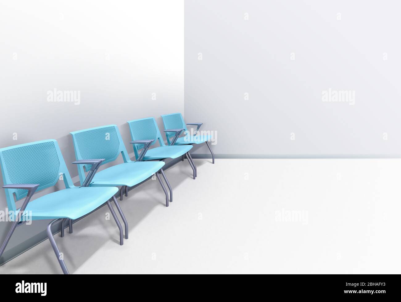 Patientenklient Wartebereich Stühle, Arztpraxis, Flughafenterminal, Krankenhaus er Stockfoto