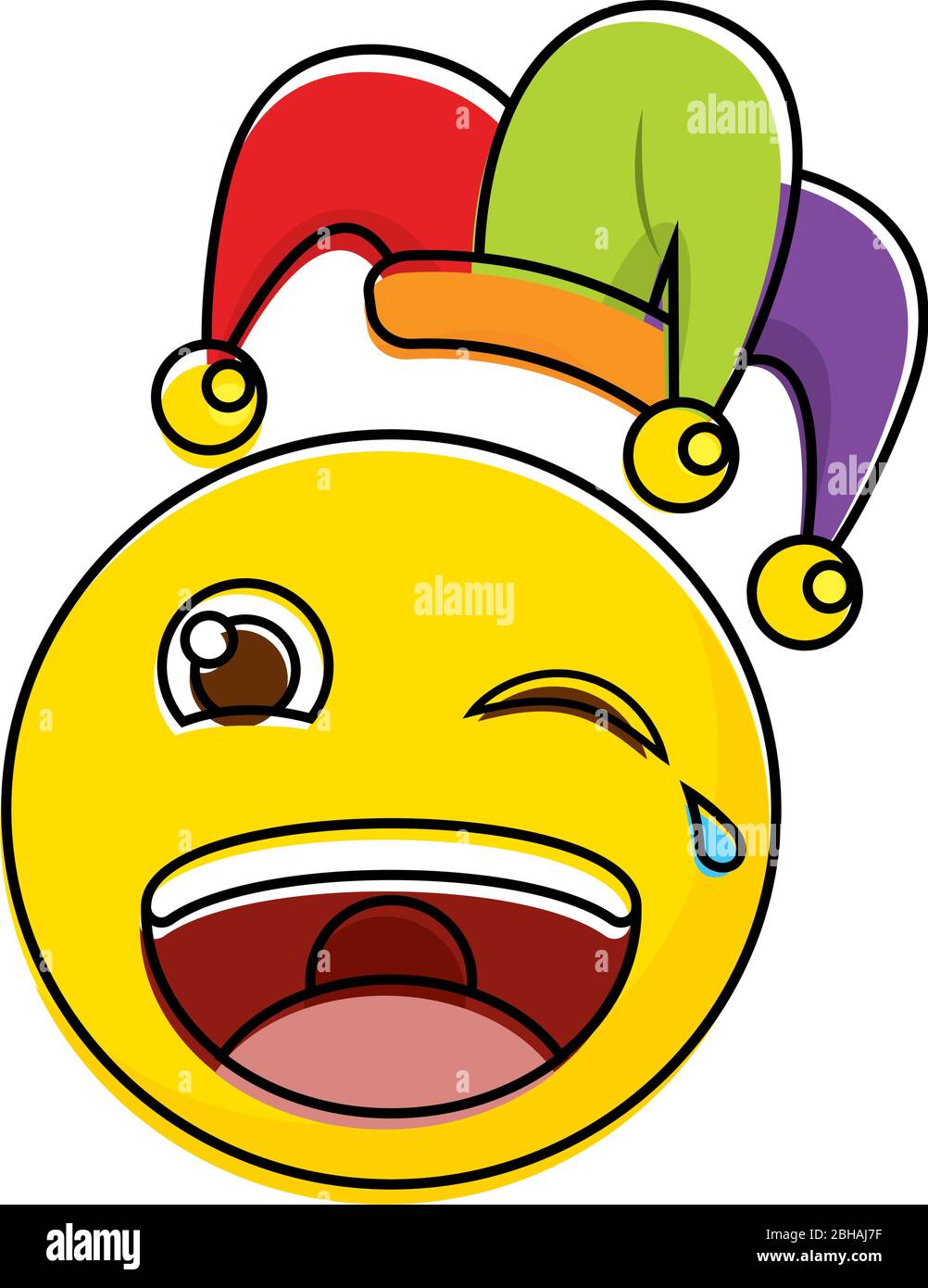 Hapy Emoji mit einem Harlekin Hut Stock Vektor