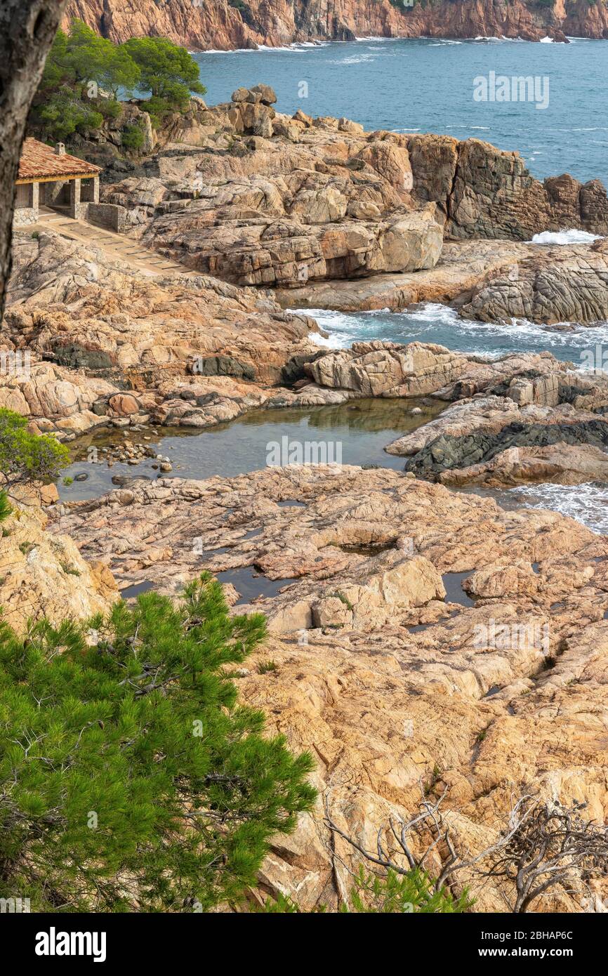 Europa, Spanien, Katalonien, Costa Brava, Felsenküste bei Tamariu an der Costa Brava Stockfoto