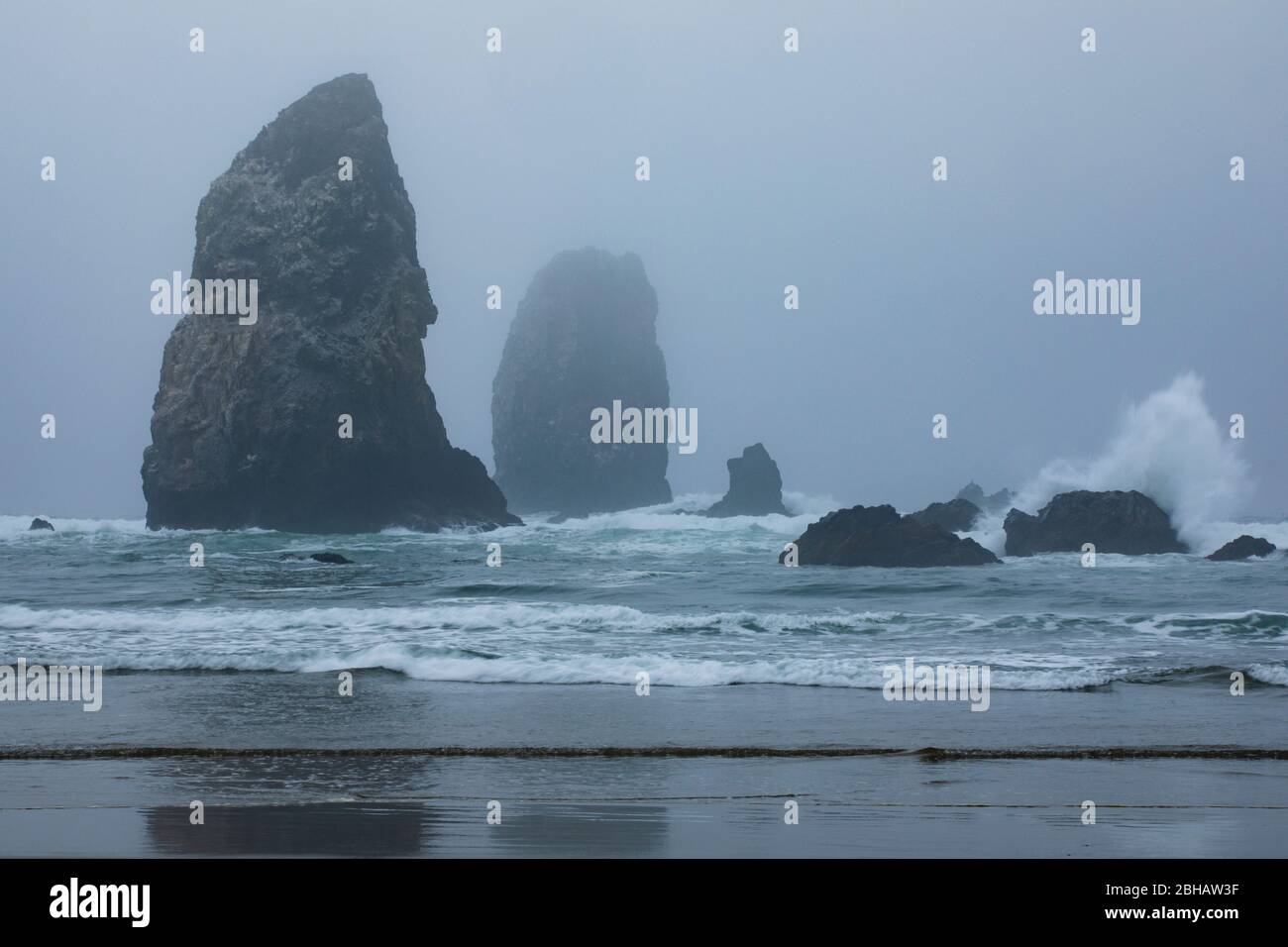 Blick auf harte Felsen an der Küste, Cannon Beach, Oregon, USA Stockfoto