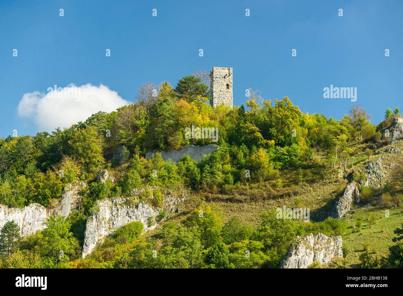 Deutschland, Baden-Württemberg, Schelklingen, Burg Hohenschelklingen im Biosphärenreservat Schwäbische Alb Stockfoto