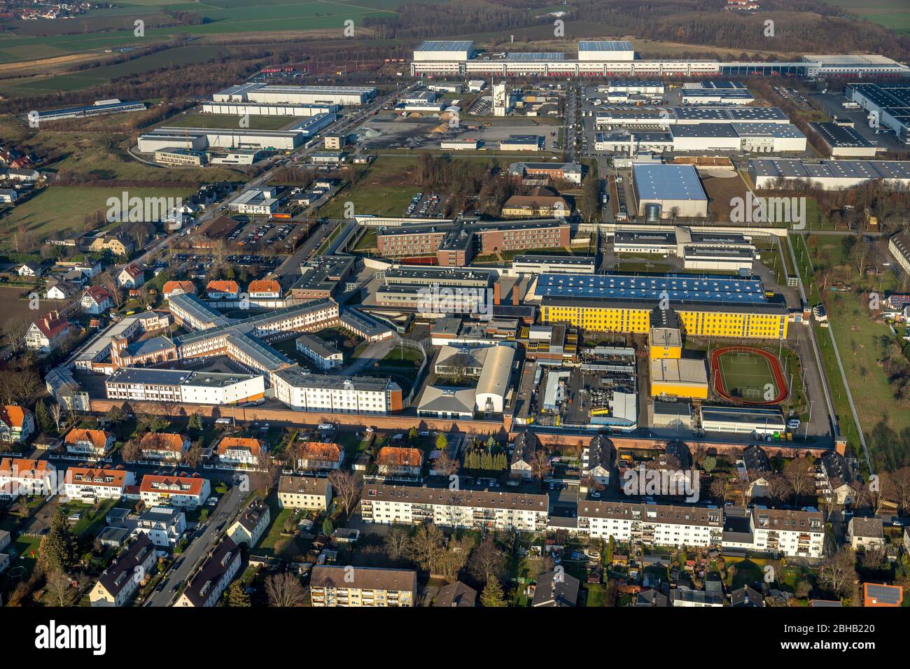 Luftaufnahme, Gefängnis Gefängnis Werl, Gefängnis, Belgische Straße, Werl, Soester Börde, Nordrhein-Westfalen, Deutschland Stockfoto