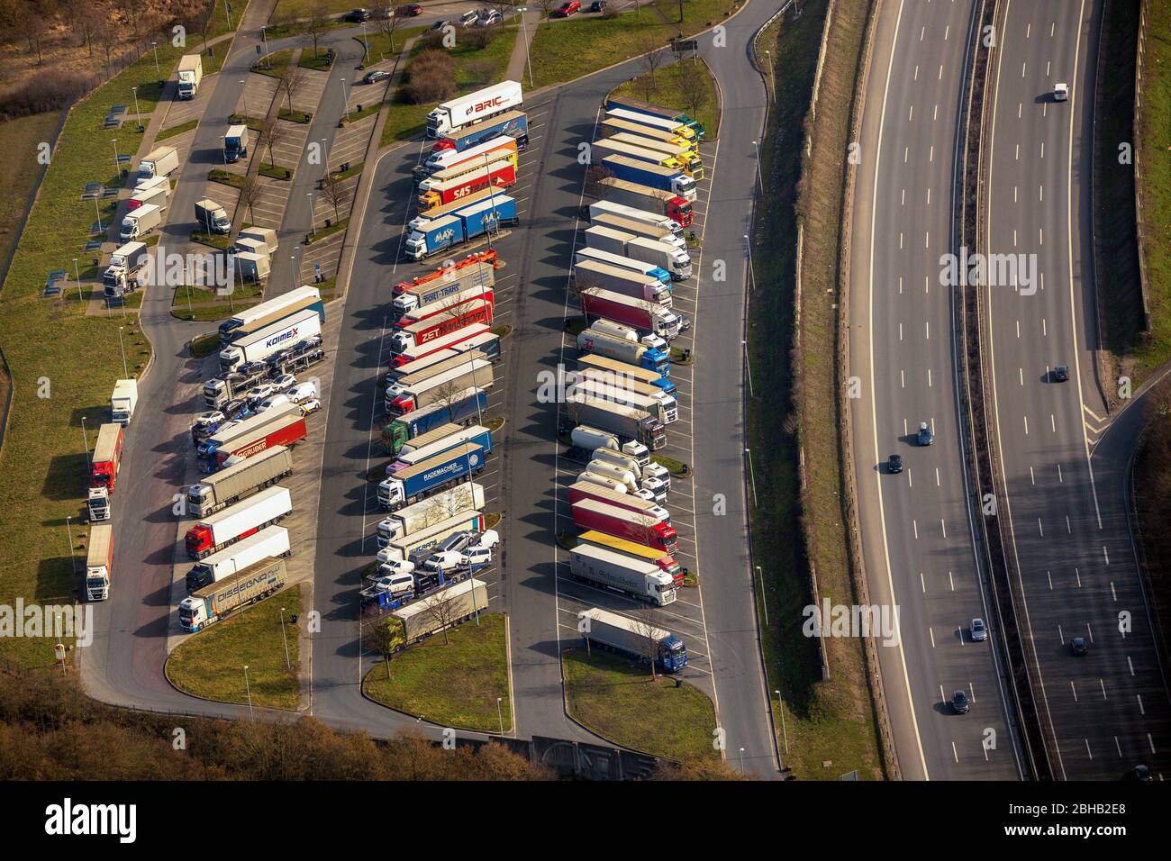Luftaufnahme, Rast-Hof Resser Mark, Autobahn A2, Gelsenkirchen, Ruhrgebiet, Nordrhein-Westfalen, Deutschland Stockfoto