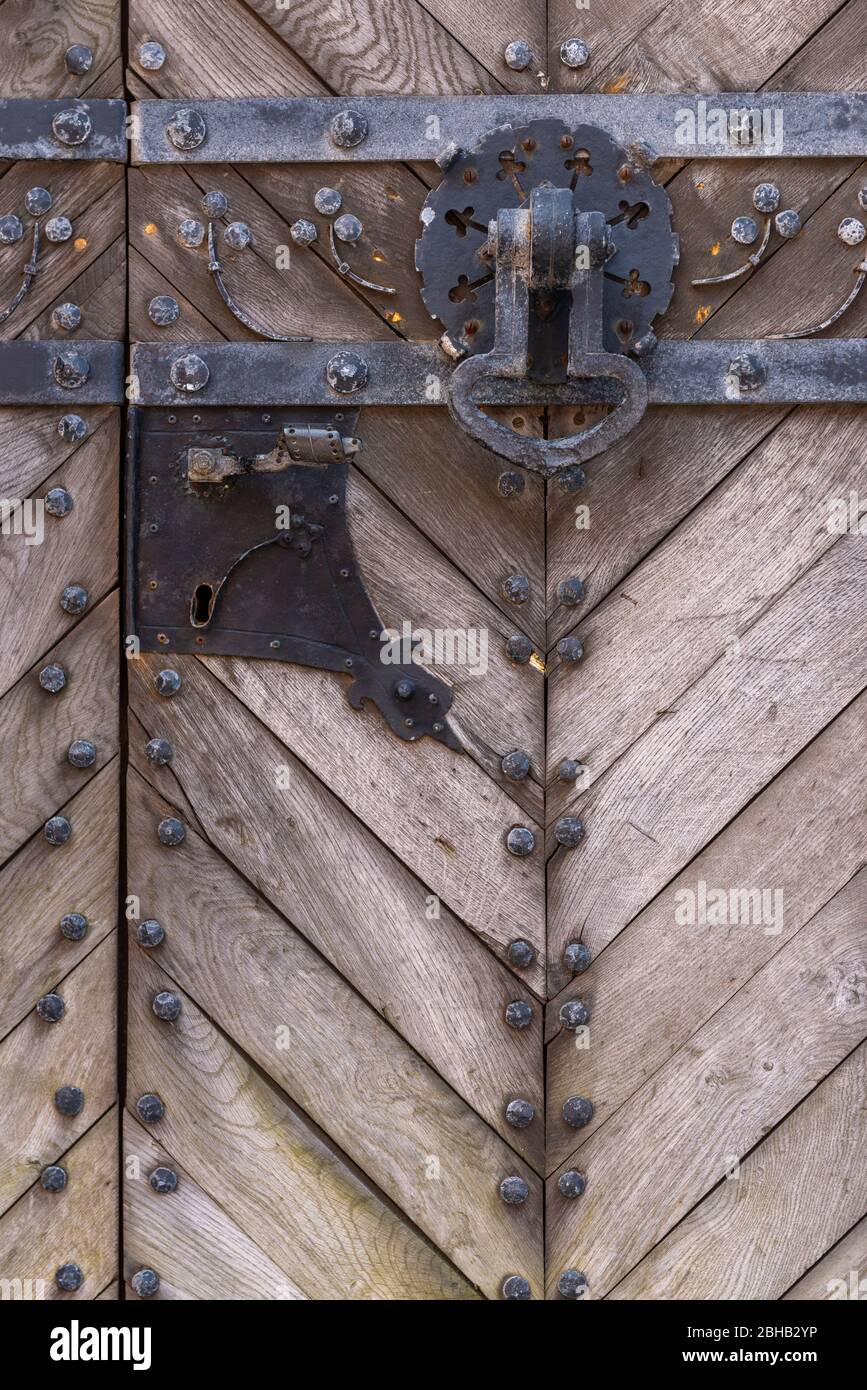 Dänemark, Jütland, Ribe (älteste Stadt Dänemarks), Detail einer Tür an der Kathedrale. Stockfoto