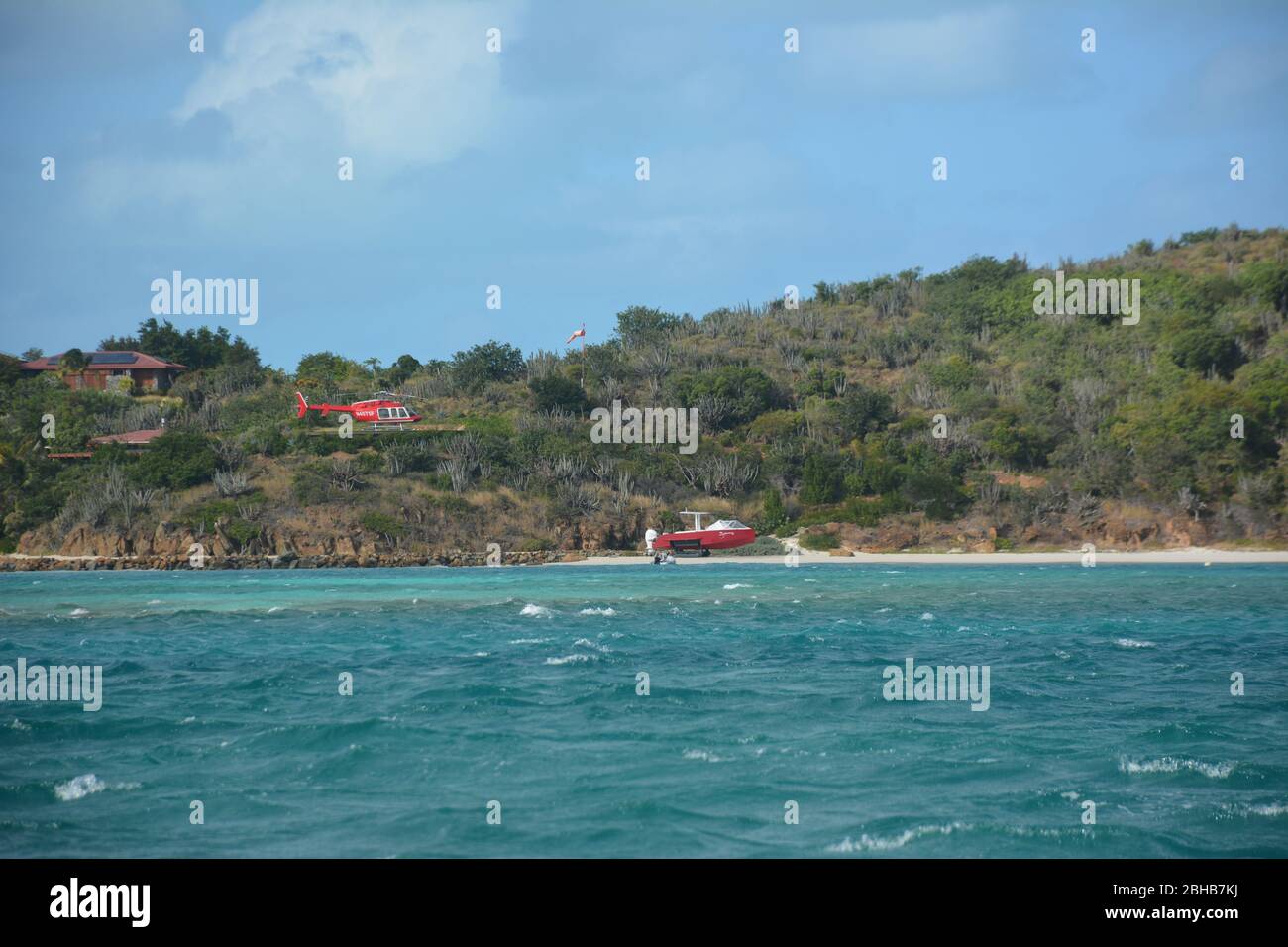 Eustatia Island auf den Britischen Jungferninseln, vermietet von Larry Page, Milliardär Mitbegründer von Google. Das 35 Hektar große Grundstück ist zu vermieten. Stockfoto