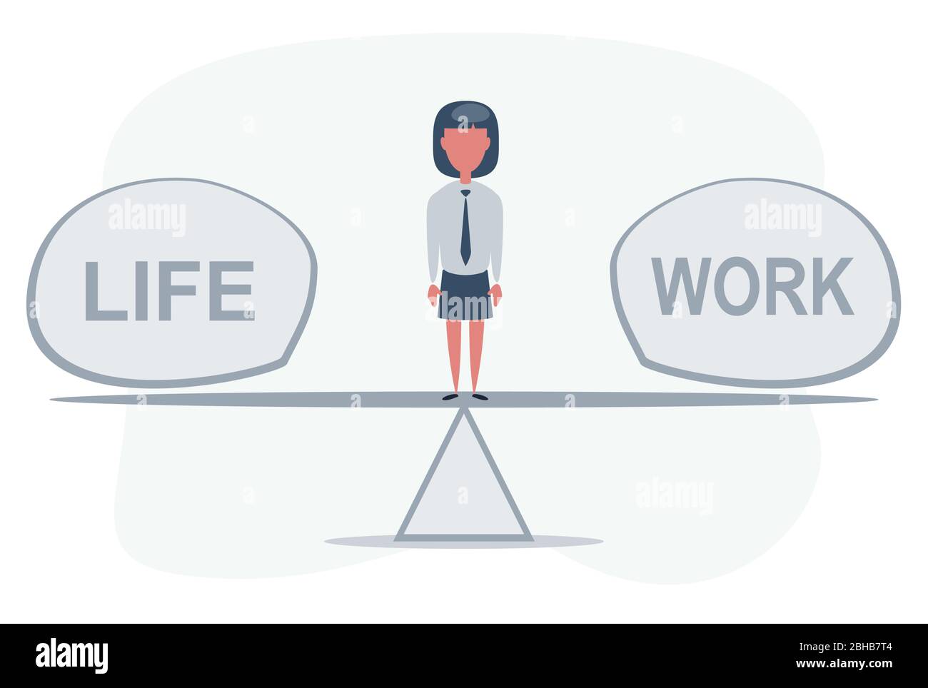 Zwischen Leben und Arbeit stehen. Work and Life Balance Konzept. Frau auf Wippe stehend. Stock Vektor