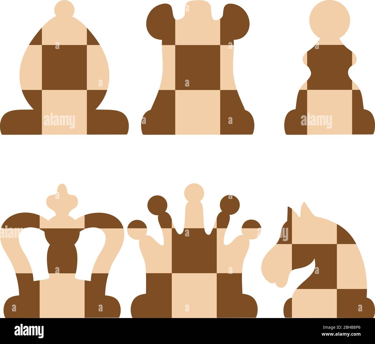 Schachfiguren, Ikonen gesetzt, schwarze Figuren isoliert auf weißem Hintergrund Stock Vektor