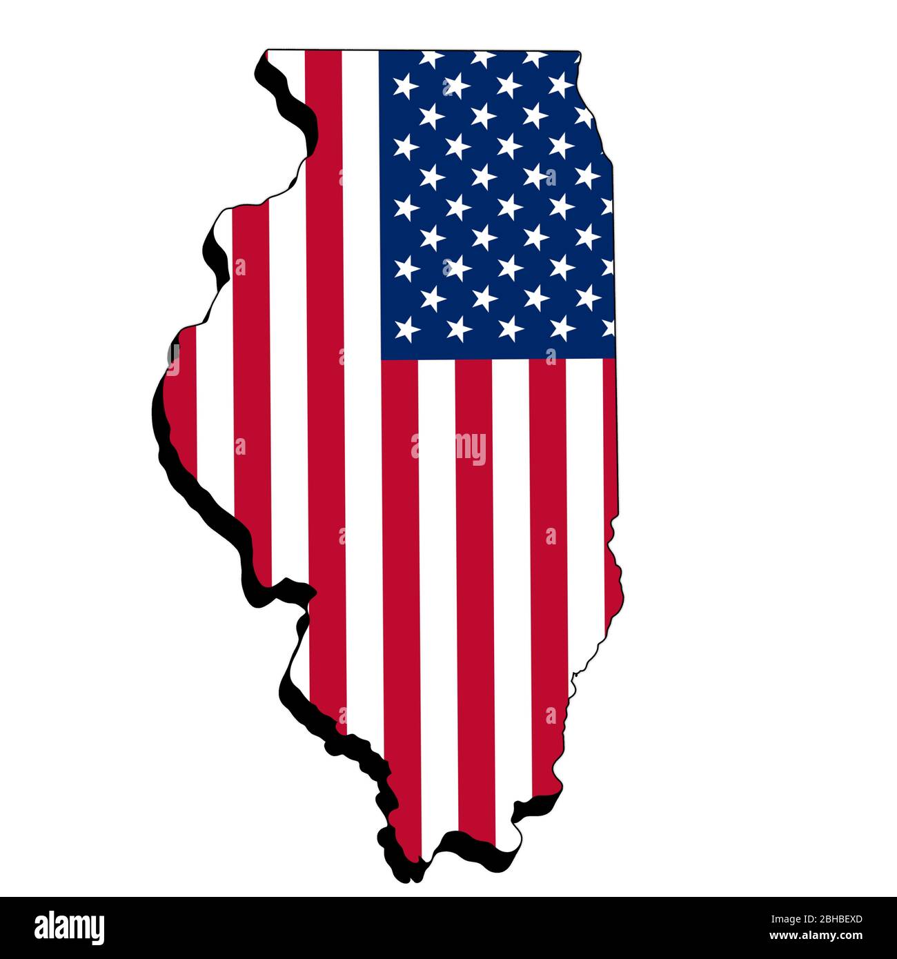 Illinois State Karte mit amerikanischer Flagge isoliert auf weißem Hintergrund, 3d-Abbildung Stockfoto