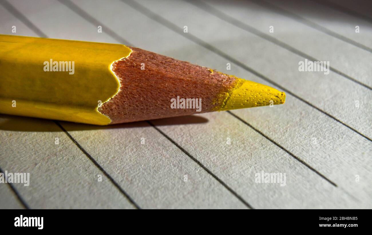 Buntstifte in Nahaufnahme auf einem Notizbuch Stockfoto
