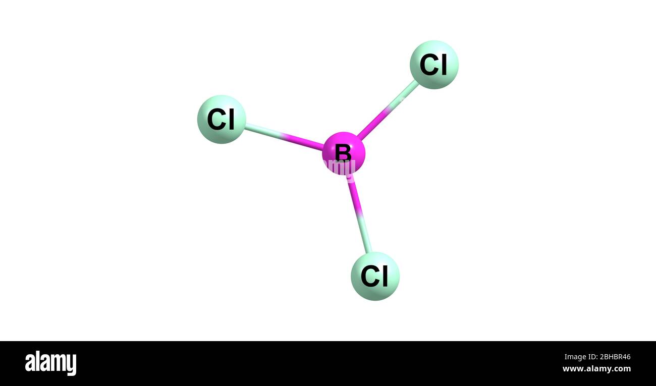 Bor-Trichlorid ist die anorganische Verbindung mit der Formel BCl3. Dieses farbloses Gas ist ein wertvolles Reagenz in der organischen Synthese. Es ist sehr reaktiv Stockfoto